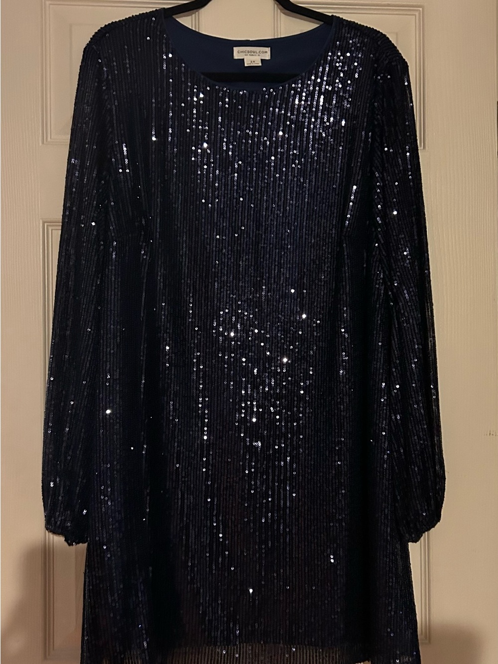 Chic Soul Navy Sequin Long Sleeve Shift Dress